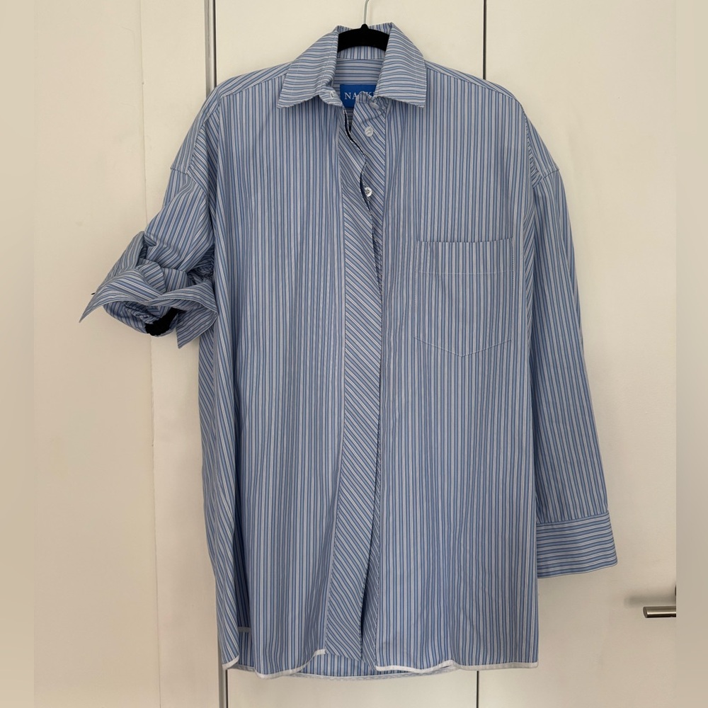 NACKIYE Blue Striped Button Down Menswear Styled Shirt